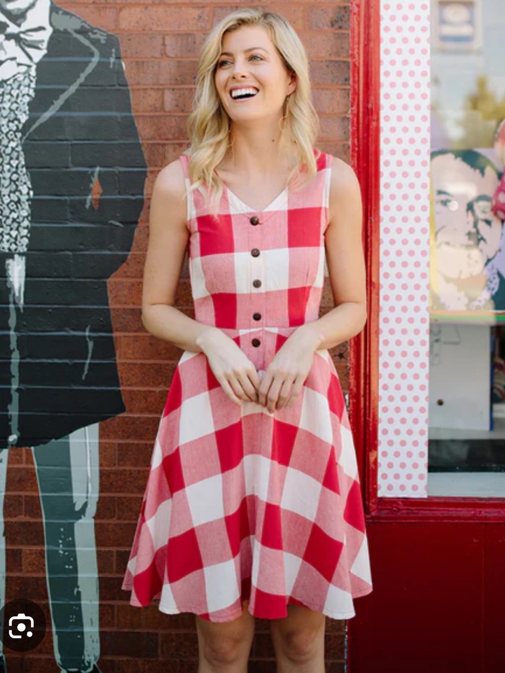 Modcloth/Mata Traders Red and White Gingham Button-Front Sundress, Like New!
